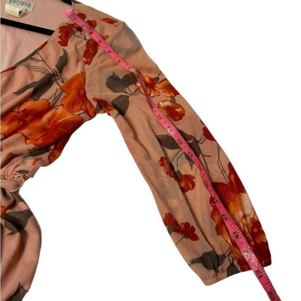 Enfocus Studio Fall Floral Chiffon Maxi Dress Tie Waist Long Sheer Sleeves Sz 6 - Picture 10 of 14